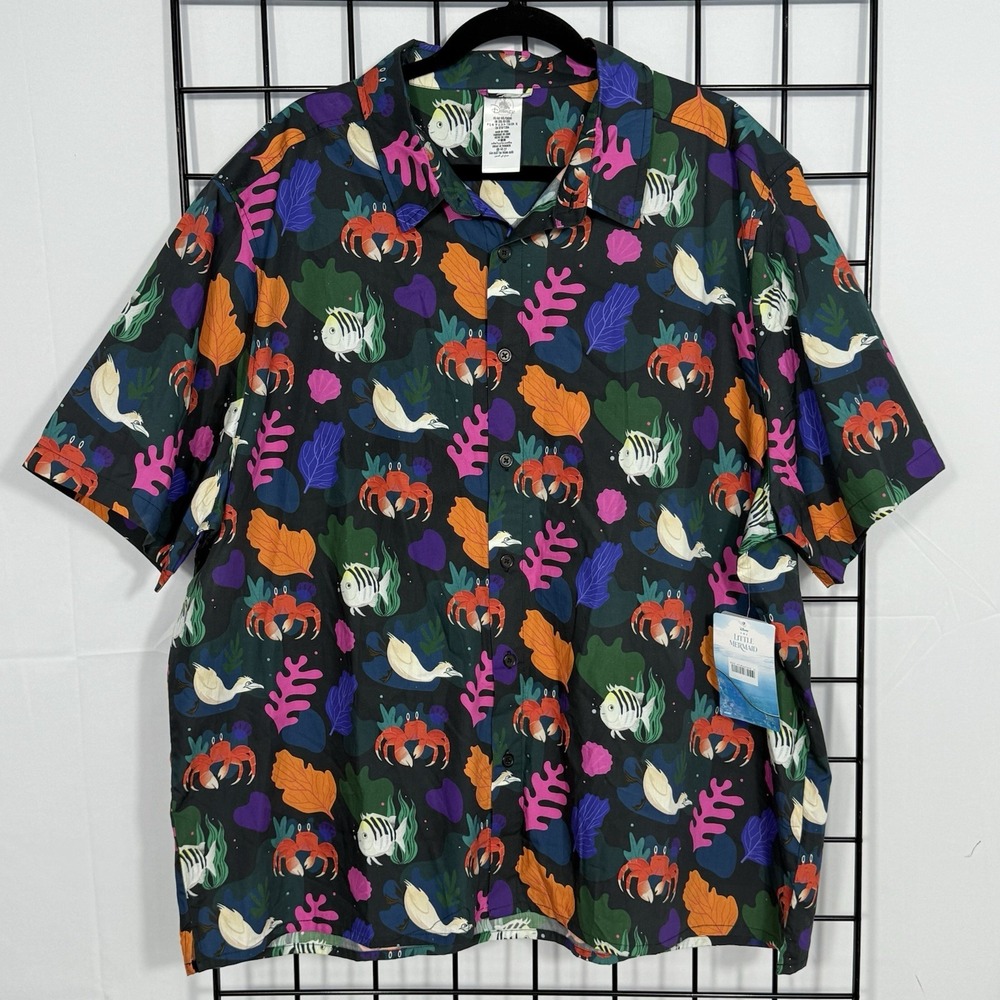 Disney The Little Mermaid Camp Shirt Mens XXL NEW Live Action Film Allover Print